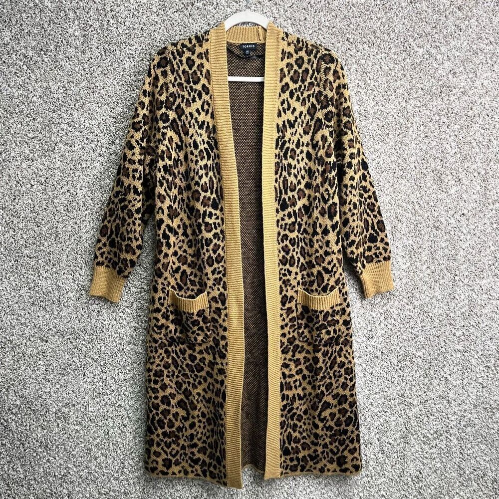 Torrid Animal Print Open Cardigan - Brown and Tan